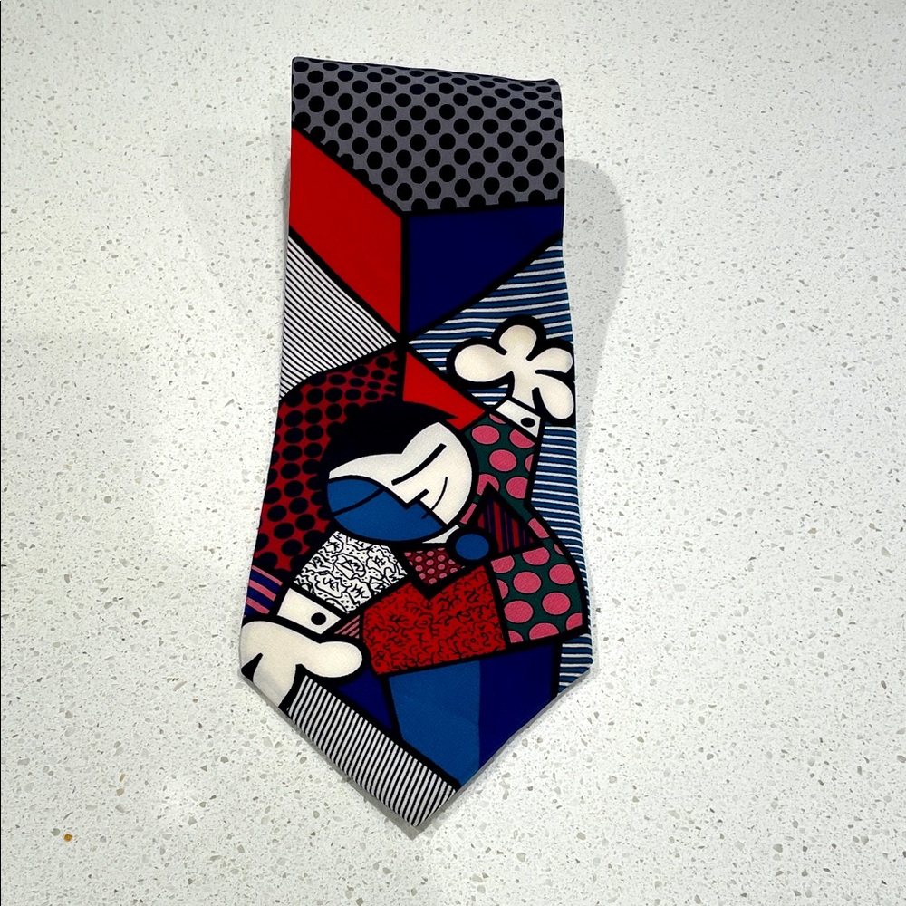 Romero Britto Silk Tie - Hugging Man Pop Art - Hand Signed.